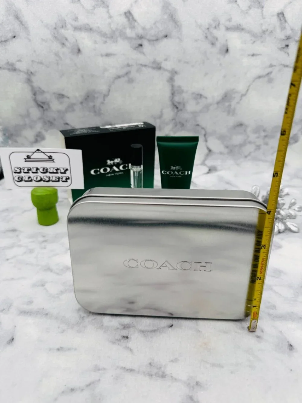 Coach Green EDT Discovery Kit-Metal Box,Shower Gel 30ml&Mini Spray 7.5ml-2pc-NEW